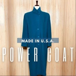 Long Wool Coat Union Tag Vintage Teal Blue Sz 16